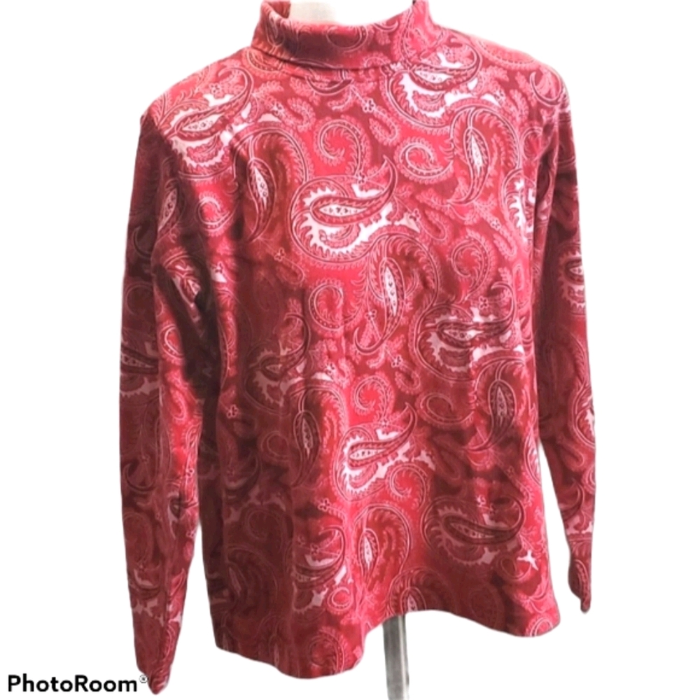 LANDS END Red Paisley Turtleneck perfect condition